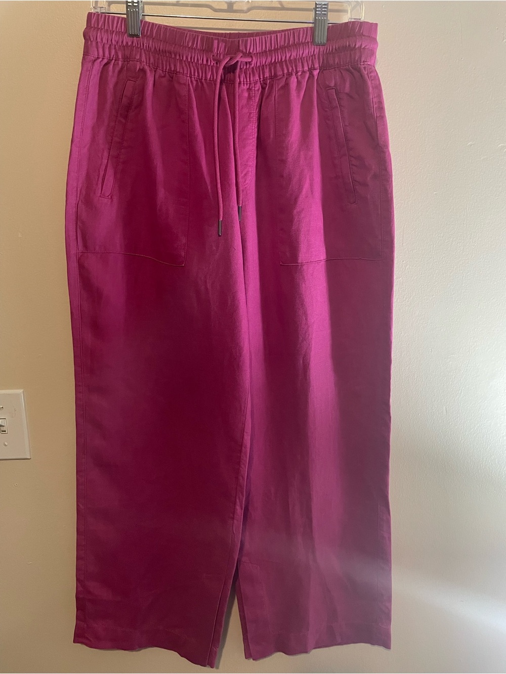 Athleta Retreat Fuchsia Wide leg High Rise 100% Linen drawstring pants